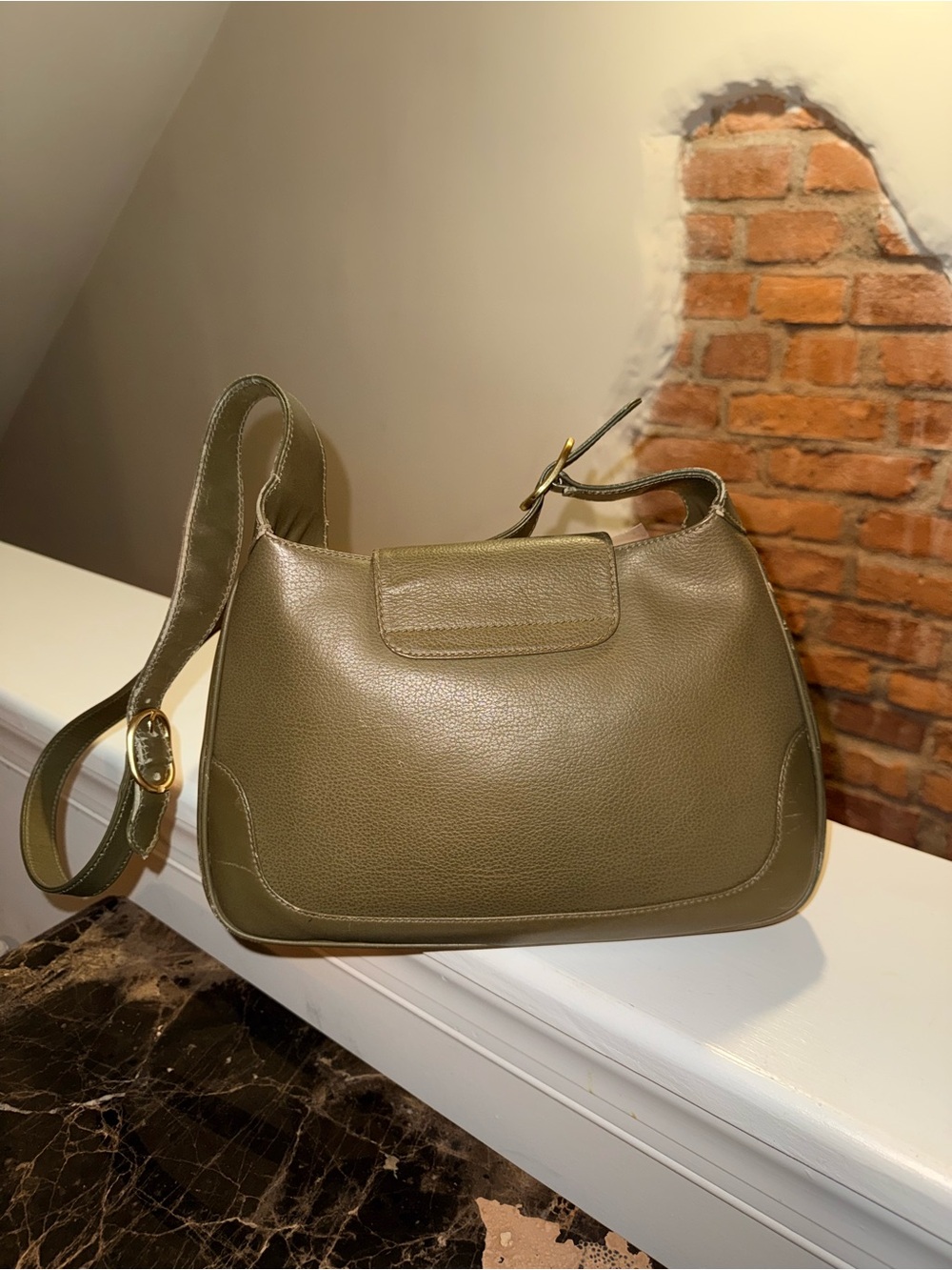 Vintage GUCCI Olive Green Leather Horsebit Flap Bag Y2K Tom Ford - Picture 15 of 16